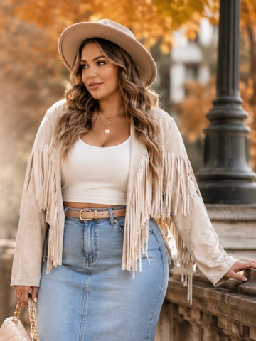 Fringe Open Front Cropped Jacket