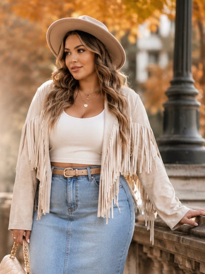Fringe Open Front Cropped Jacket